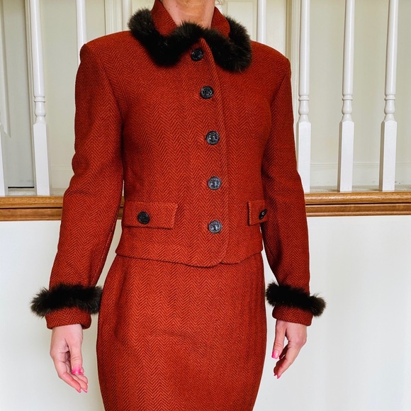 St. John Other - St John Skirt Suit With Beautiful Fur Collar Cuff